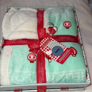 Hello Kitty Christmas Cozy Sherpa Back Mint Green 60 X 90 New With Tags